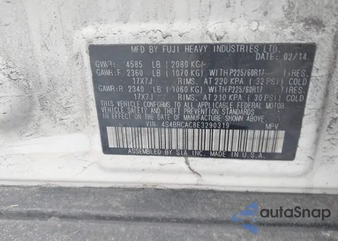 2014 Subaru Outback 2.5I from USA, damaged, VIN 4S4BRCAC8E3290319